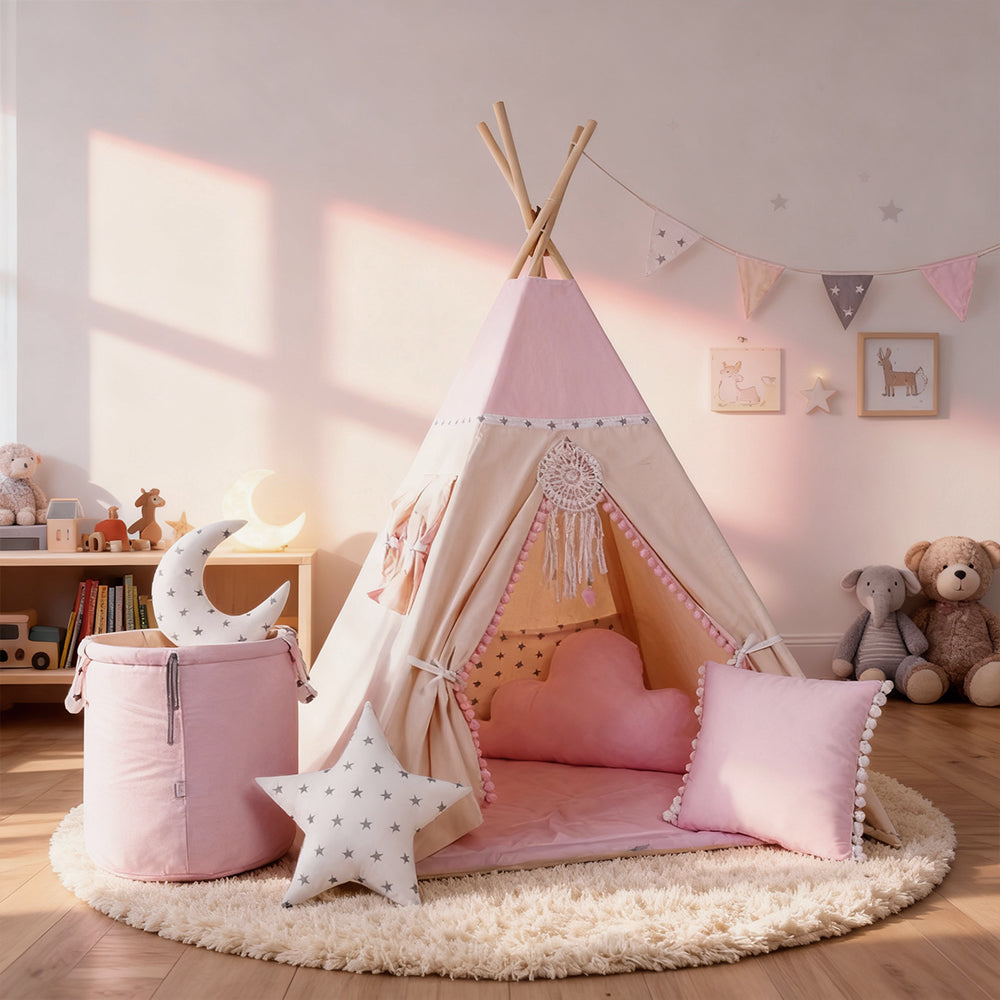 tipi fille rose et ton beige dans une chambre 